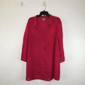 Maggie Barnes for Catherines Blouse Women 2X (22/24W) Pink Button-Up Half Sleeve